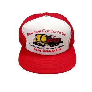 Vintage Superior Concrete Inc Red Mesh Trucker Hat Cap Snapback- Construction